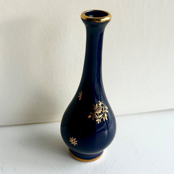 Limoges France Cobalt Blue & 22KT Gold Miniature Vase, Plate, Frame SET OF 3 - Picture 6 of 11